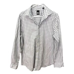 William Rast Large 16-16.5 32/33 Grey Gingham Check Button Down‎ Slim Fit Shirt